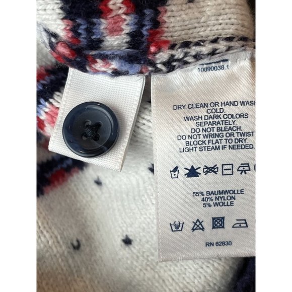 Lands End Cardigan Sweater Fair Isle Heavyweight Blue Button Up Cotton Winter S - Picture 12 of 13